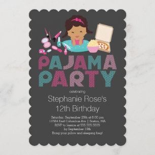Cute Tween Pajama Birthday Party Invitation Kaart