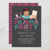 Cute Tween Pajama Birthday Party Invitation Kaart (Voorkant / Achterkant)