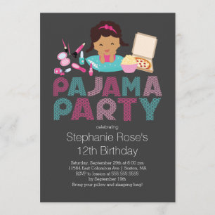 Cute Tween Pajama Birthday Party Invitation Kaart