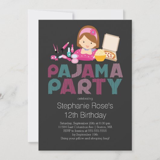 Cute Tween Pajama Birthday Party Invitation Kaart (Voorkant)