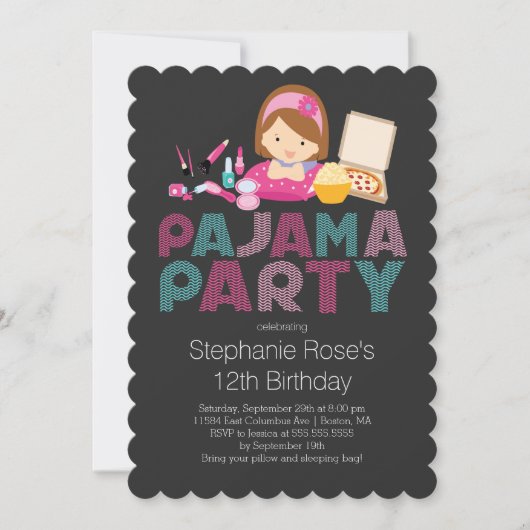 Cute Tween Pajama Birthday Party Invitation Kaart (Voorkant)