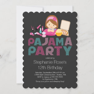 Cute Tween Pajama Birthday Party Invitation Kaart