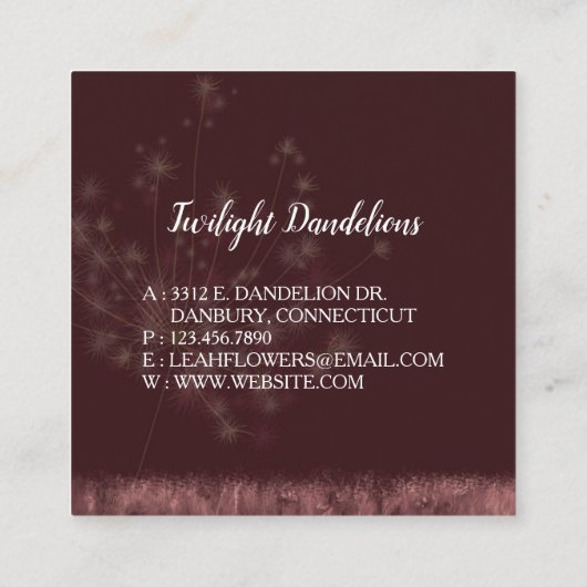 Cute Twilight Dandelions Vierkante Visitekaartje (Achterkant)