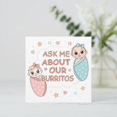 Cute Twin Baby Burrito Announcement Illustration (Staand voorkant)