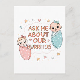 Cute Twin Baby Burrito Announcement Illustration Briefkaart
