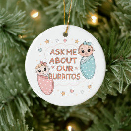 Cute Twin Baby Burrito Announcement Illustration Keramisch Ornament