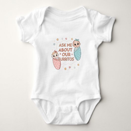 Cute Twin Baby Burrito Announcement Illustration Romper (Voorkant)