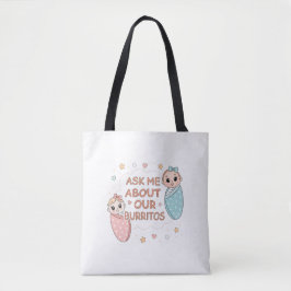 Cute Twin Baby Burrito Announcement Illustration Tote Bag