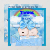 CUTE TWIN Baby shower BOYS Invitation Kaart (Voorkant / Achterkant)