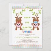 Cute Twin Boy and Girl Monkey Baby shower Kaart (Voorkant)