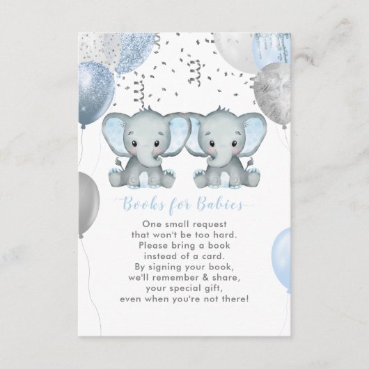 Cute Twin Boy Elephant-ballonboeken voor baby's Informatiekaartje (Voorkant)