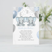 Cute Twin Boy Elephant-ballonboeken voor baby's Informatiekaartje (Staand voorkant)