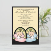 Cute Twin Boy & Girl Baptism Christening Inture Kaart (Staand voorkant)