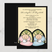 Cute Twin Boy & Girl Baptism Christening Inture Kaart (Voorkant / Achterkant)