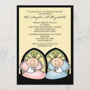 Cute Twin Boy & Girl Baptism Christening Inture Kaart