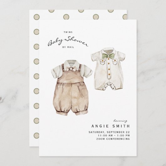 Cute Twin Boys Baby shower by Mail Invitation Kaart (Voorkant / Achterkant)