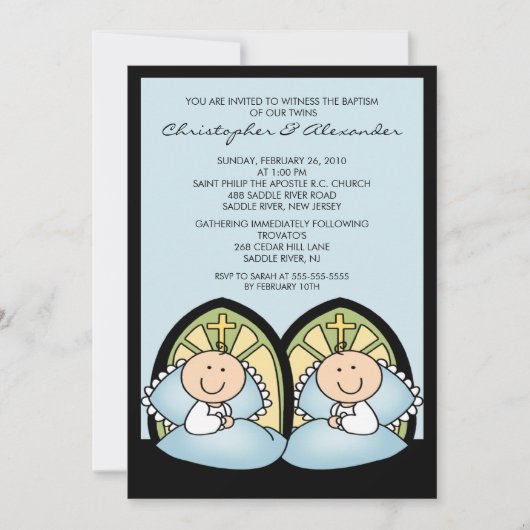 Cute Twin Boys Baptisme Christening Inture Kaart (Voorkant)