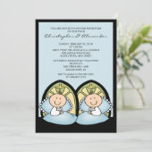 Cute Twin Boys Baptisme Christening Inture Kaart (Staand voorkant)