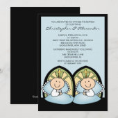 Cute Twin Boys Baptisme Christening Inture Kaart (Voorkant / Achterkant)