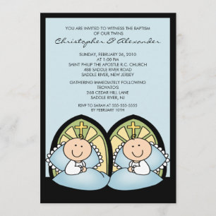 Cute Twin Boys Baptisme Christening Inture Kaart