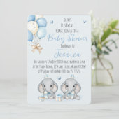 Cute Twin Boys Elephant  Baby Shower Invitation Kaart (Staand voorkant)