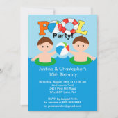 CUTE Twin Boys Pool Party of Birthday Invitation Kaart (Voorkant)