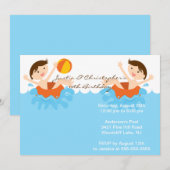 CUTE Twin Boys Pool Party of Birthday Invitation Kaart (Voorkant / Achterkant)