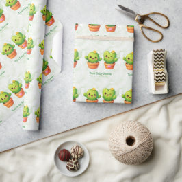 Cute Twin Cactus Baby Shower Cadeaupapier