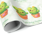 Cute Twin Cactus Baby Shower Cadeaupapier (Rol Hoek)