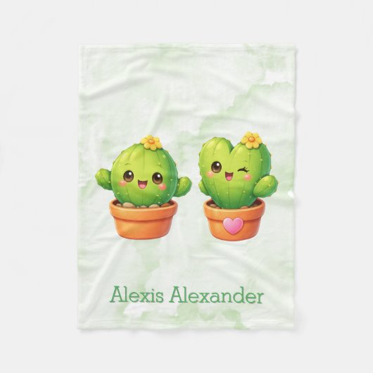 Cute Twin Cactus Baby Shower Gift Fleece Deken (Voorkant)