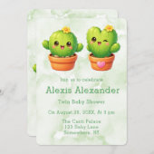 Cute Twin Cactus Baby Shower Kaart (Voorkant / Achterkant)