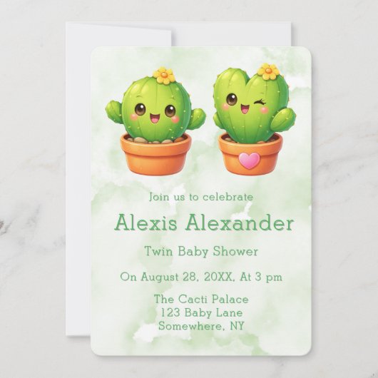 Cute Twin Cactus Baby Shower Kaart (Voorkant)