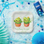 Cute Twin Cactus Baby Shower Papieren Bordje (Feest)