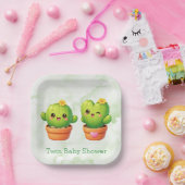 Cute Twin Cactus Baby Shower Papieren Bordje (Feest)