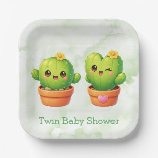 Cute Twin Cactus Baby Shower Papieren Bordje