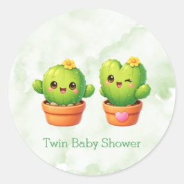 Cute Twin Cactus Baby Shower Ronde Sticker