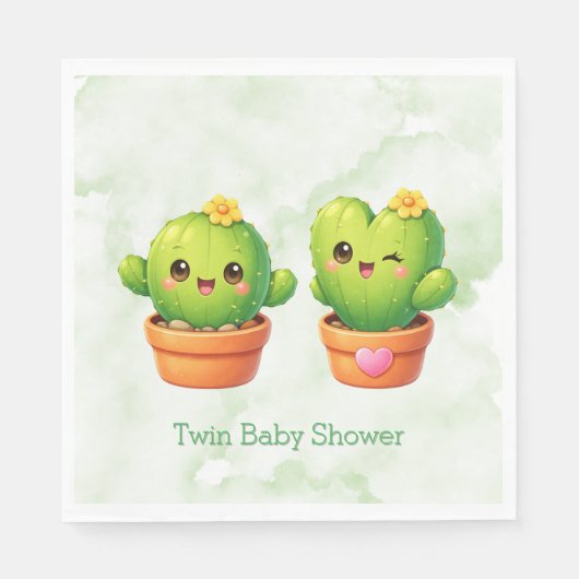 Cute Twin Cactus Baby Shower Servet (Voorkant)