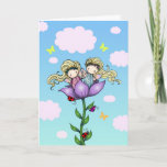 Cute Twin Fairies Twin Sister Birthday Card Kaart<br><div class="desc">Een tekening die ik met de hand deed en dan digitaal kleurde.  :)</div>