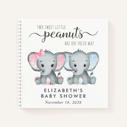 Cute Twin Girl Boy Elephant Baby shower Guest Book Notitieboek (Voorkant)