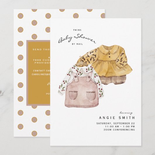 Cute Twin Girls Baby shower by Mail Invitation Kaart (Voorkant / Achterkant)