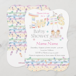 Cute Twin Girls on Swing, baby shower-uitnodiging Kaart