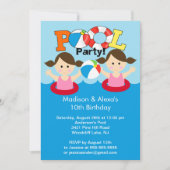 CUTE Twin Girls Pool Party of Birthday Invitation Kaart (Voorkant)