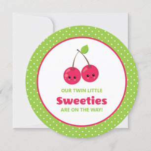 Cute Twin Little Sweeties Cherries Baby shower Kaart