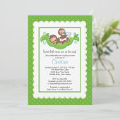 Cute Twin Monkeys Pea Pod Baby Shower Invitaties Kaart (Staand voorkant)