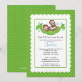 Cute Twin Monkeys Pea Pod Baby Shower Invitaties Kaart (Voorkant / Achterkant)