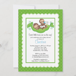 Cute Twin Monkeys Pea Pod Baby Shower Invitaties Kaart