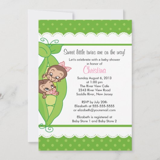 Cute Twin Monkeys Pea Pod Baby Shower Invitaties Kaart (Voorkant)