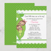 Cute Twin Monkeys Pea Pod Baby Shower Invitaties Kaart (Voorkant / Achterkant)