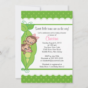 Cute Twin Monkeys Pea Pod Baby Shower Invitaties Kaart