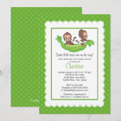 Cute Twin Monkeys Pea Pod Baby Shower Invitaties Kaart (Voorkant / Achterkant)
